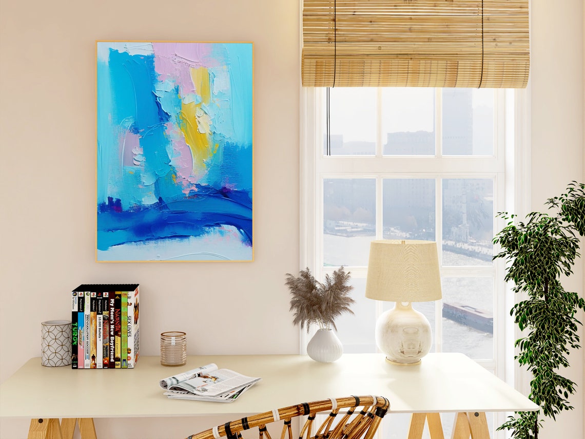 Cobalt Blue and Gold Impasto Abstract Calm Ocean Feel Poster - Image 3