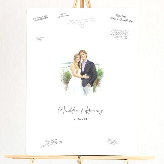 Maddie And Henry Watercolor Wedding Portrait Guest Book Alternative Poster