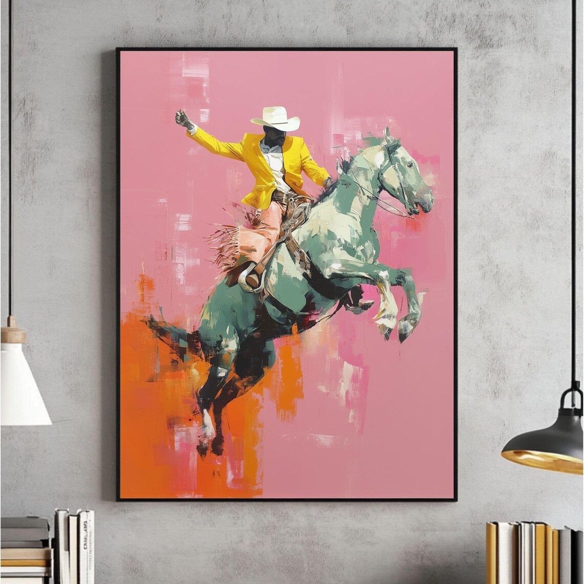 Modern Cowboy Bucking Horse Pink Rodeo Western Pop Art Poster