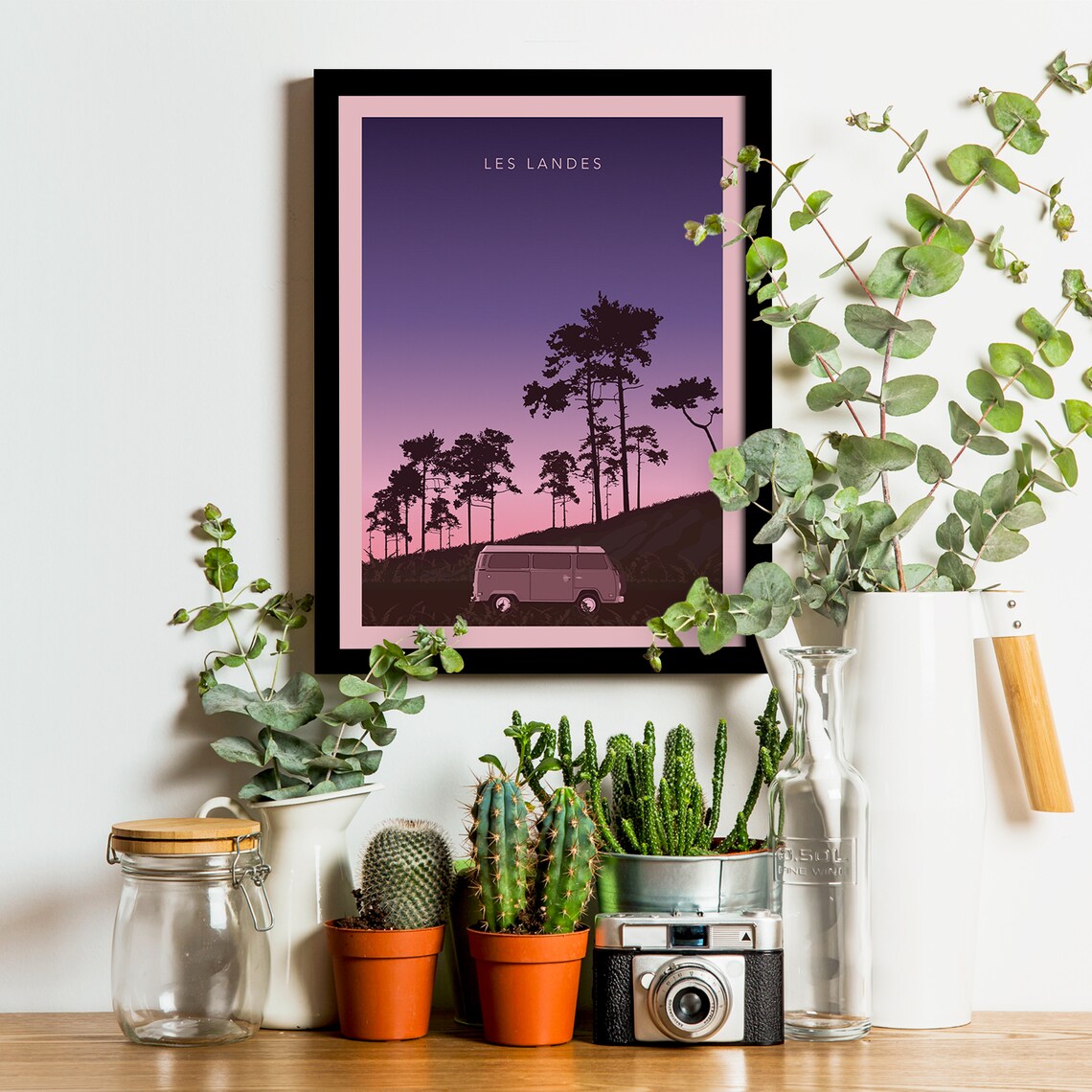 Les Landes Camper Van Pine Forest Dusk Retro Van Life Travel Poster - Image 3
