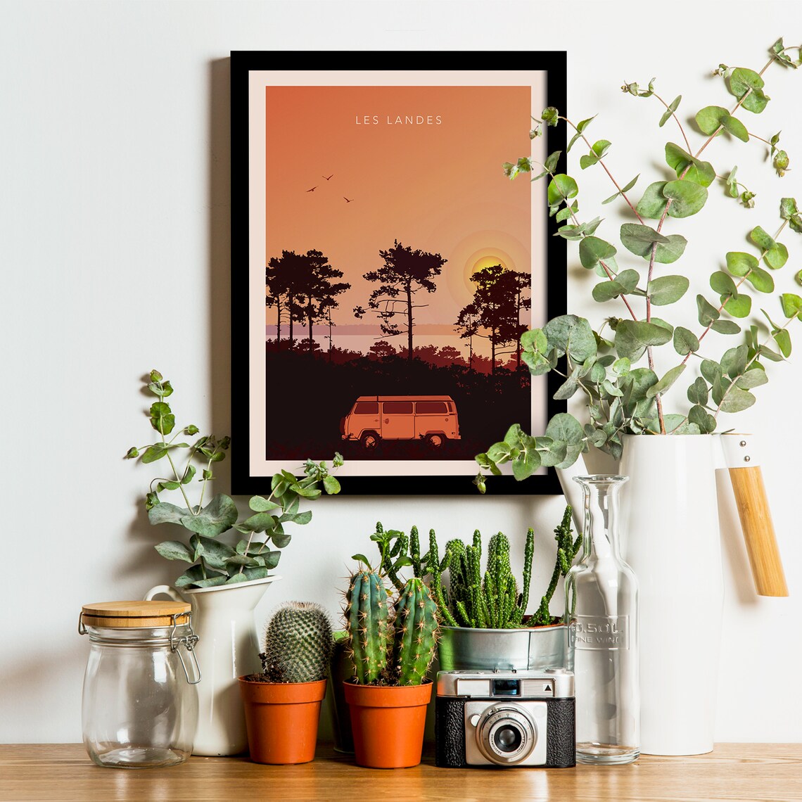 Les Landes Camper Van Under Pines Sunset Vintage Travel Poster - Image 2