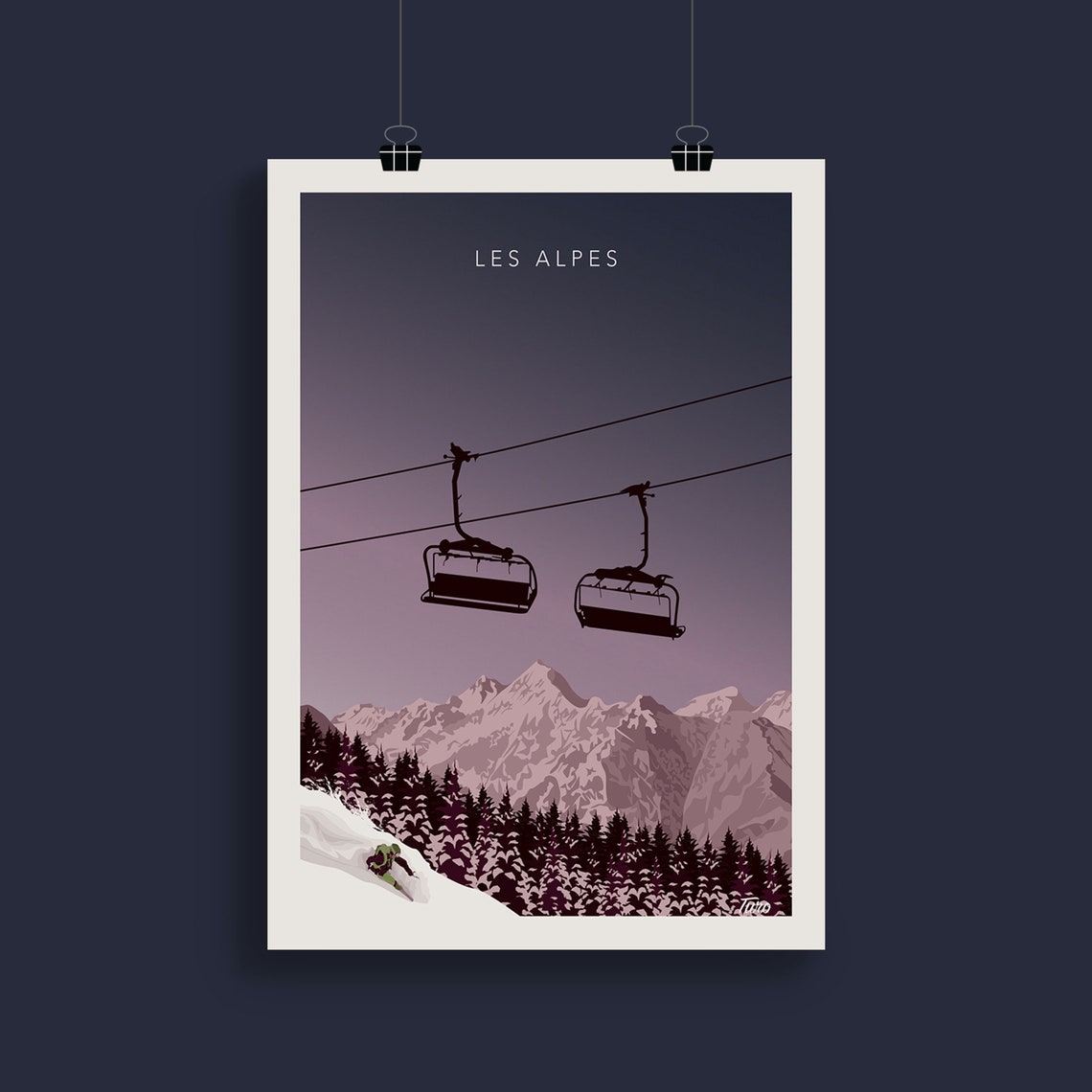 The Alps Travel Poster Chairlift Ski Travel Poster Vintage Mountains Winter Sports Poster - Image 2
