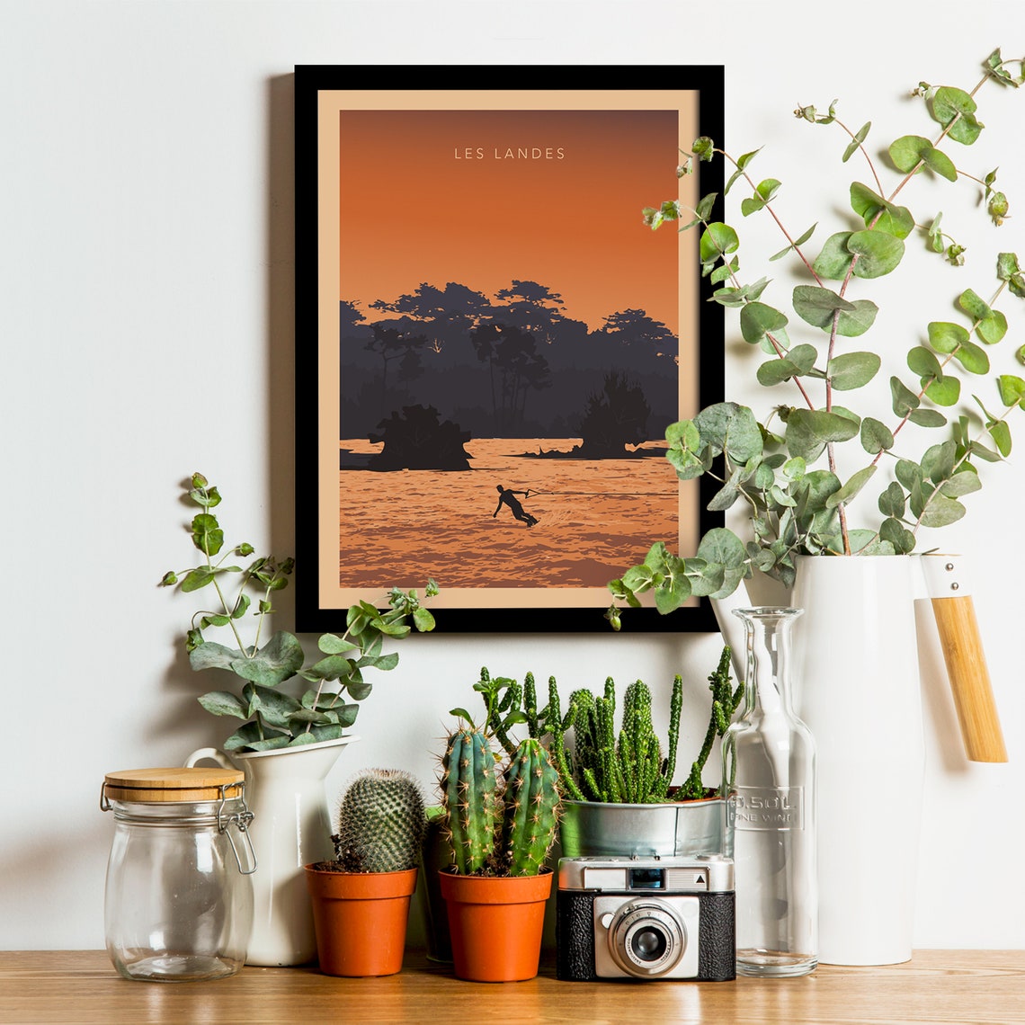 Les Landes Wakeboarder On Orange Sunset Water Scene Travel Poster - Image 3