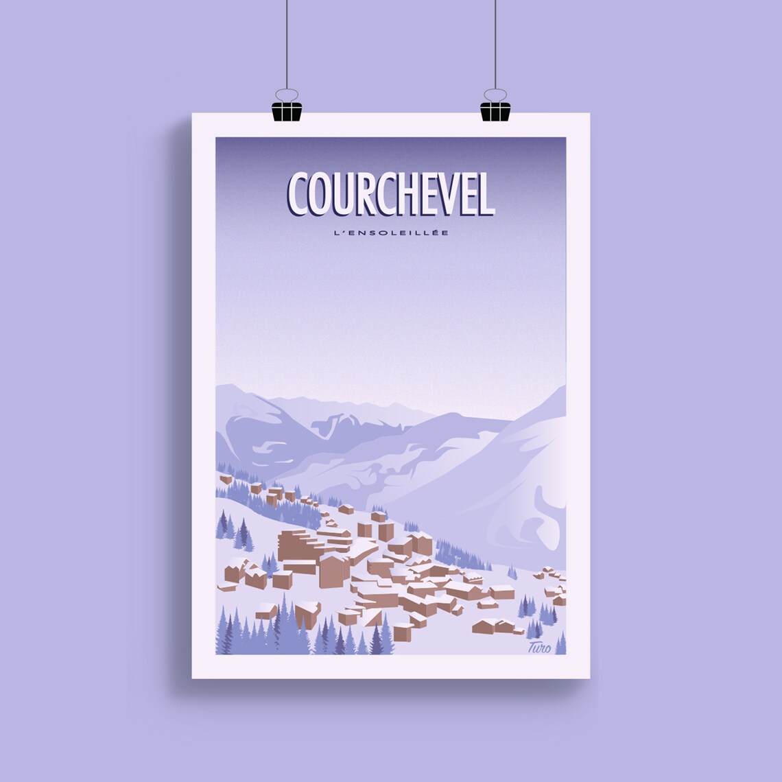 Courchevel L'Ensoleillee Snowy Village Alps Retro Ski Travel Poster - Image 2