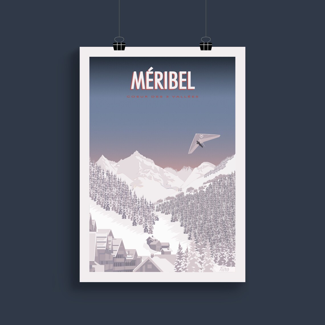 Meribel Coeur Des 3 Vallees Hang Glider Vintage Travel Poster