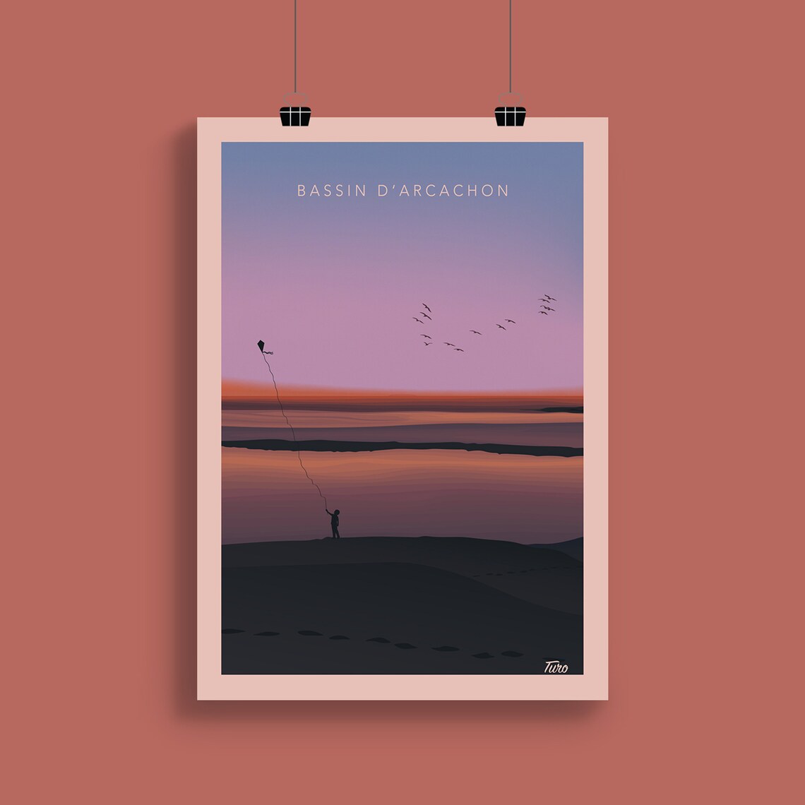Bassin d'Arcachon Dune Child Kite Sunset Retro Travel Poster - Image 2