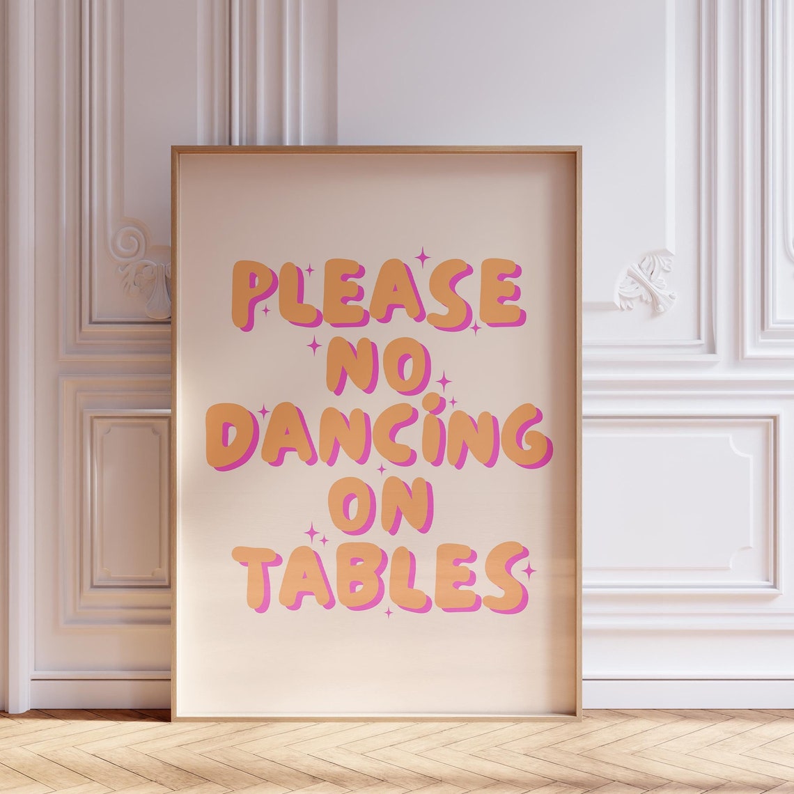 Please No Dancing On Tables Bubble Letters Y2K Bar Cart Party Poster