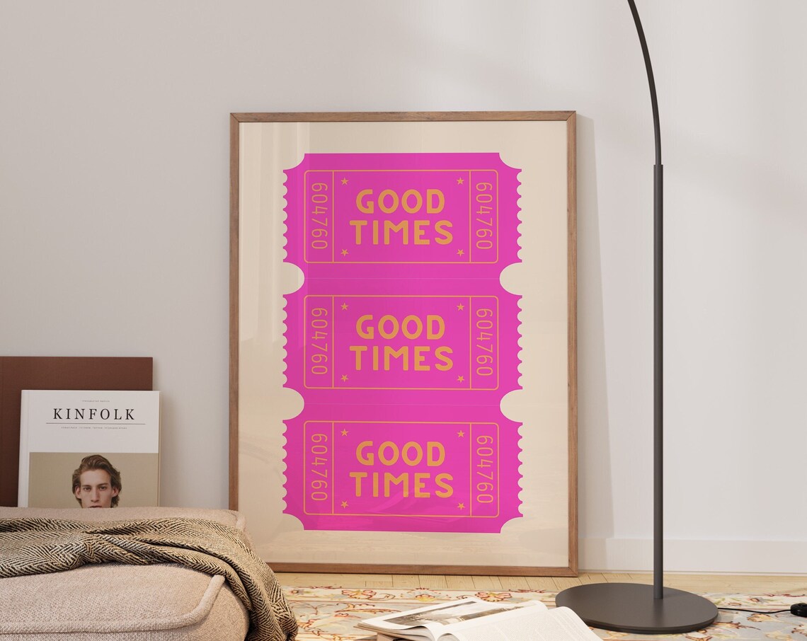 Good Times Pink Tickets Retro Ticket Stub Trendy Funky Wall Art - Image 3