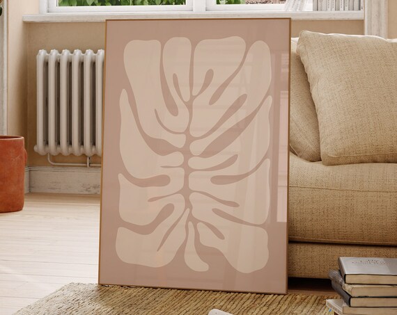 Cream Monstera Leaf on Tan Soft Neutral Abstract Botanical Poster
