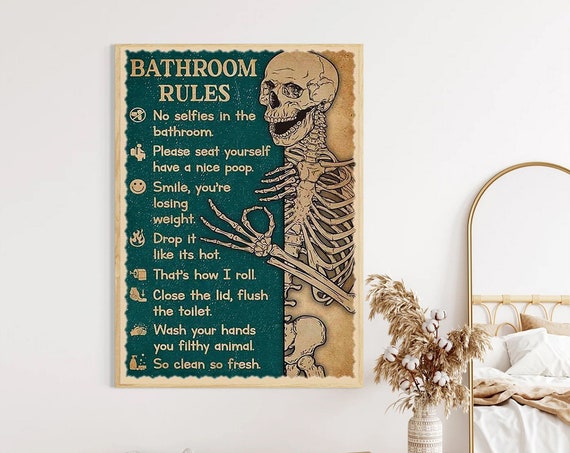 Bathroom Rules Skeleton Vertical Poster Skeleton Poster Bathroom Decor Poster Wall Art Wall Decor