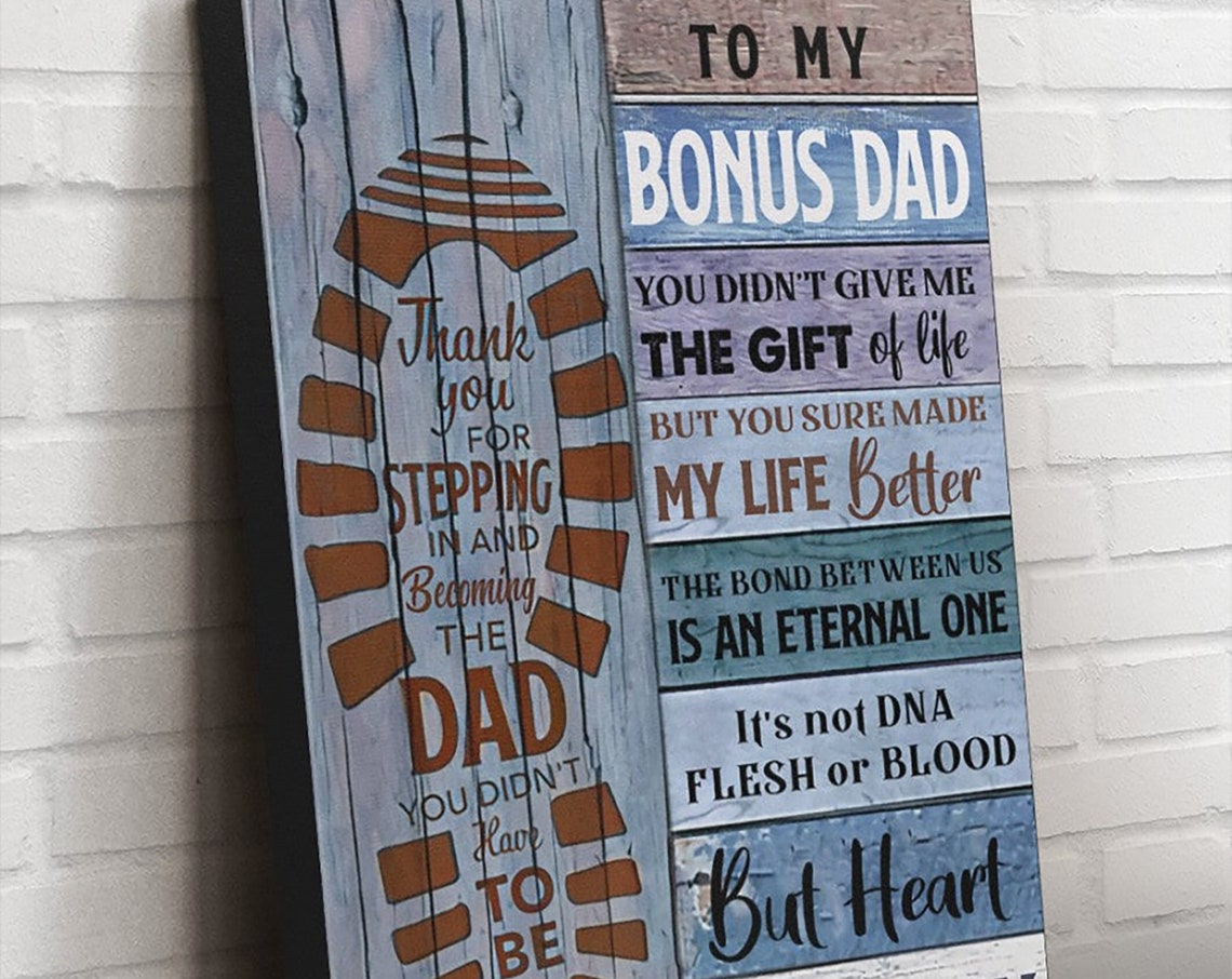 To My Bonus Dad Rustic Wooden Plank Thank You Stepdad Gift Poster