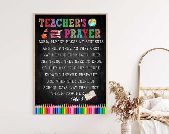 Teacher's Prayer Chalkboard Classroom Appreciation Gift Poster