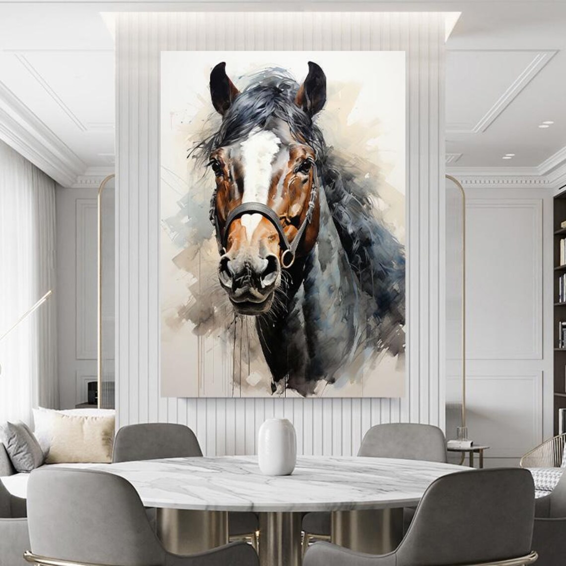Bay Horse Portrait Watercolor Style Majestic Equine Wall Art - Image 2