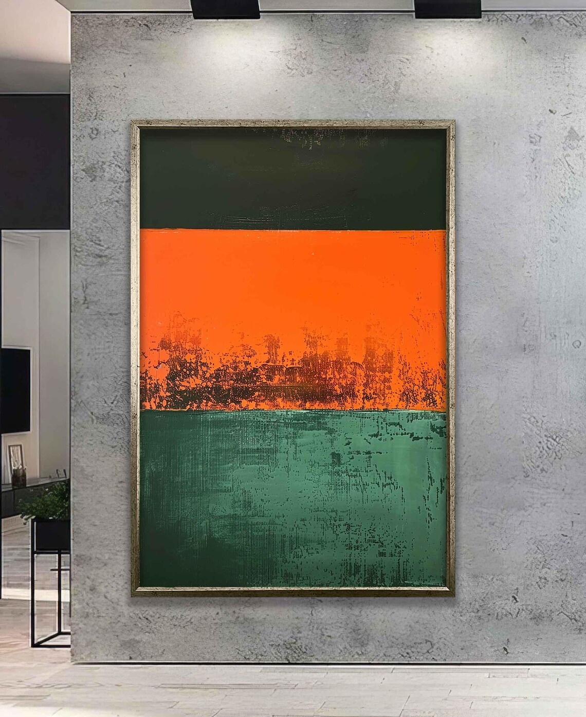 Deep Green Orange and Teal Striped Abstract Color Block Poster - Image 5