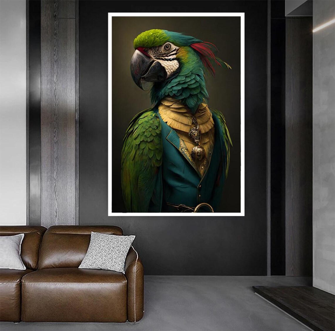 Green Parrot In Vintage Suit Aristocratic Bird Portrait Poster - Image 2