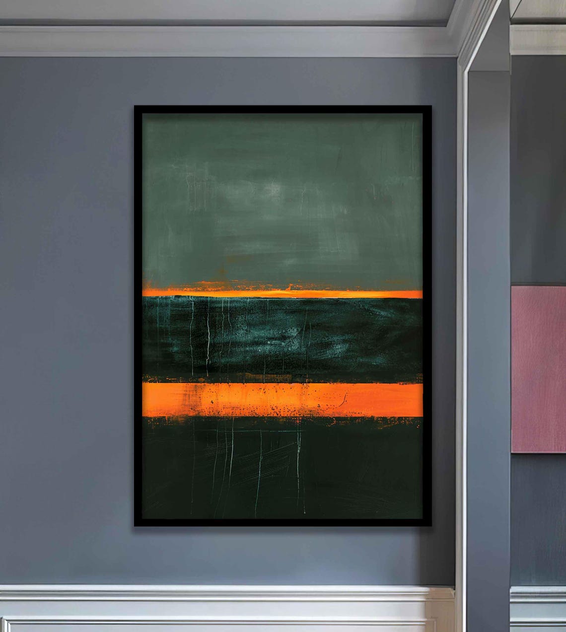 Dark Green and Burnt Orange Horizon Abstract Color Field Poster - Image 4