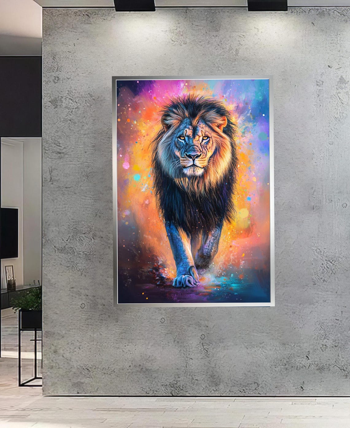 Colorful Lion Walking Forward Through Bright Splash Paint Poster - Image 3