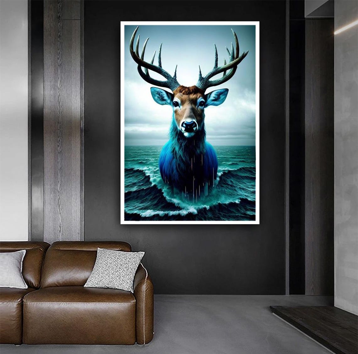 Majestic Stag Emerging From Ocean Waves Surreal Wildlife Poster - Image 5