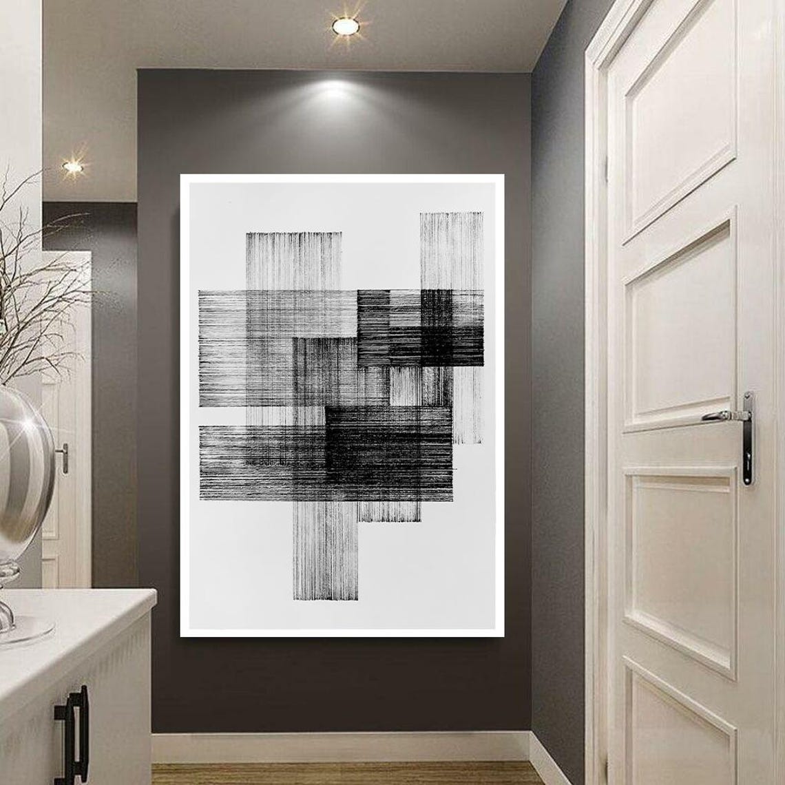 Minimalist Black White Overlapping Blocks Abstract Art Poster