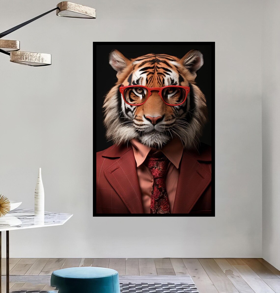 Cool Tiger in Red Glasses and Suit Fun Boss Animal Portrait Poster - Image 4