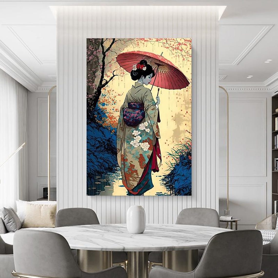 Geisha In Kimono With Red Parasol Classic Ukiyo-e Style Wall Poster - Image 4