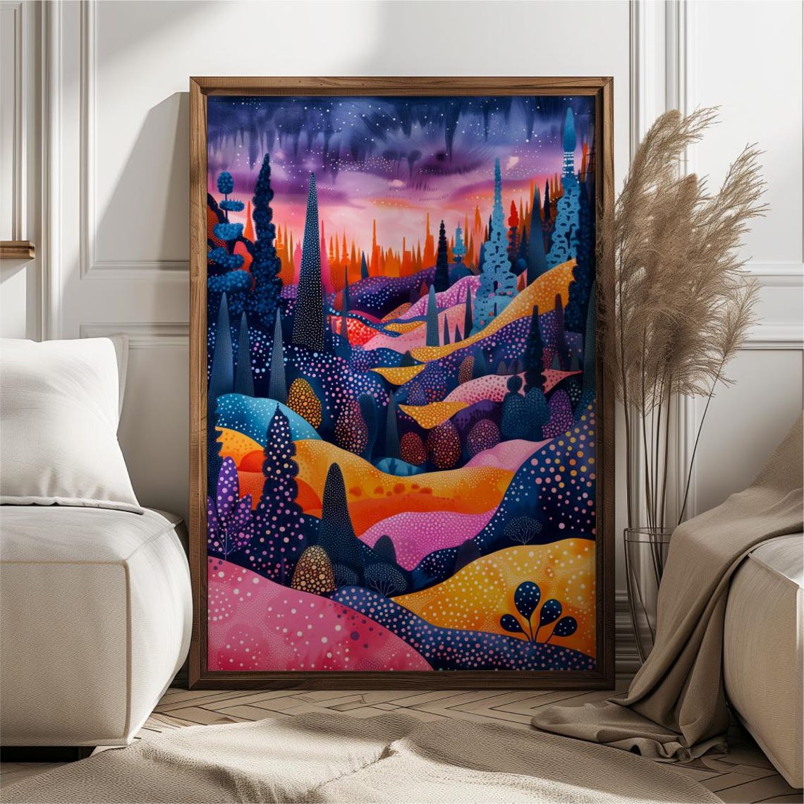 Purple Lilac Whimsical Night Forest Magic Dreamy Landscape Poster - Image 4