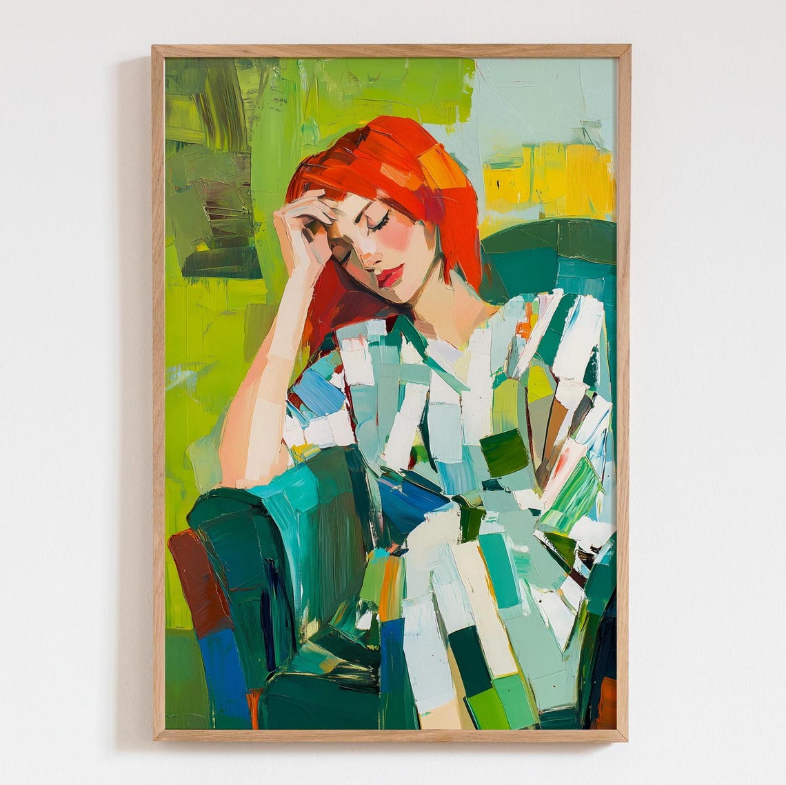 Redhead Woman in Emerald Abstract Expressionist Portrait Poster