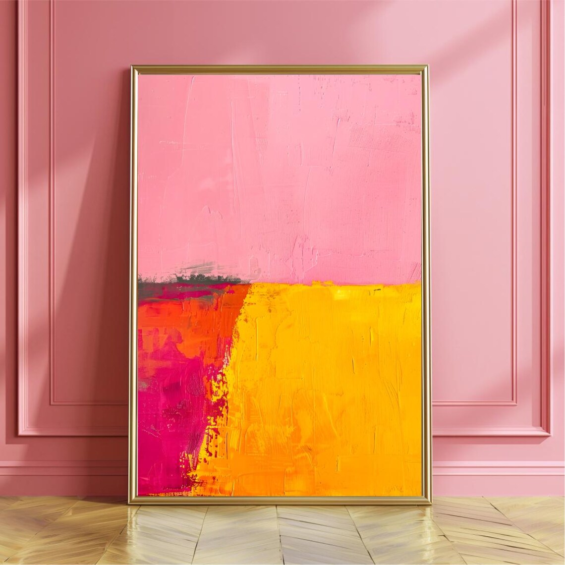 Pink and Yellow Abstract Acrylic Color Field Modern Art Poster