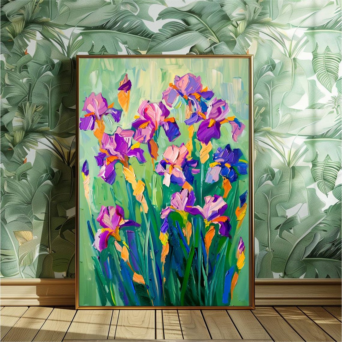 Purple Irises Garden Colorful Maximalist Botanical Flower Poster