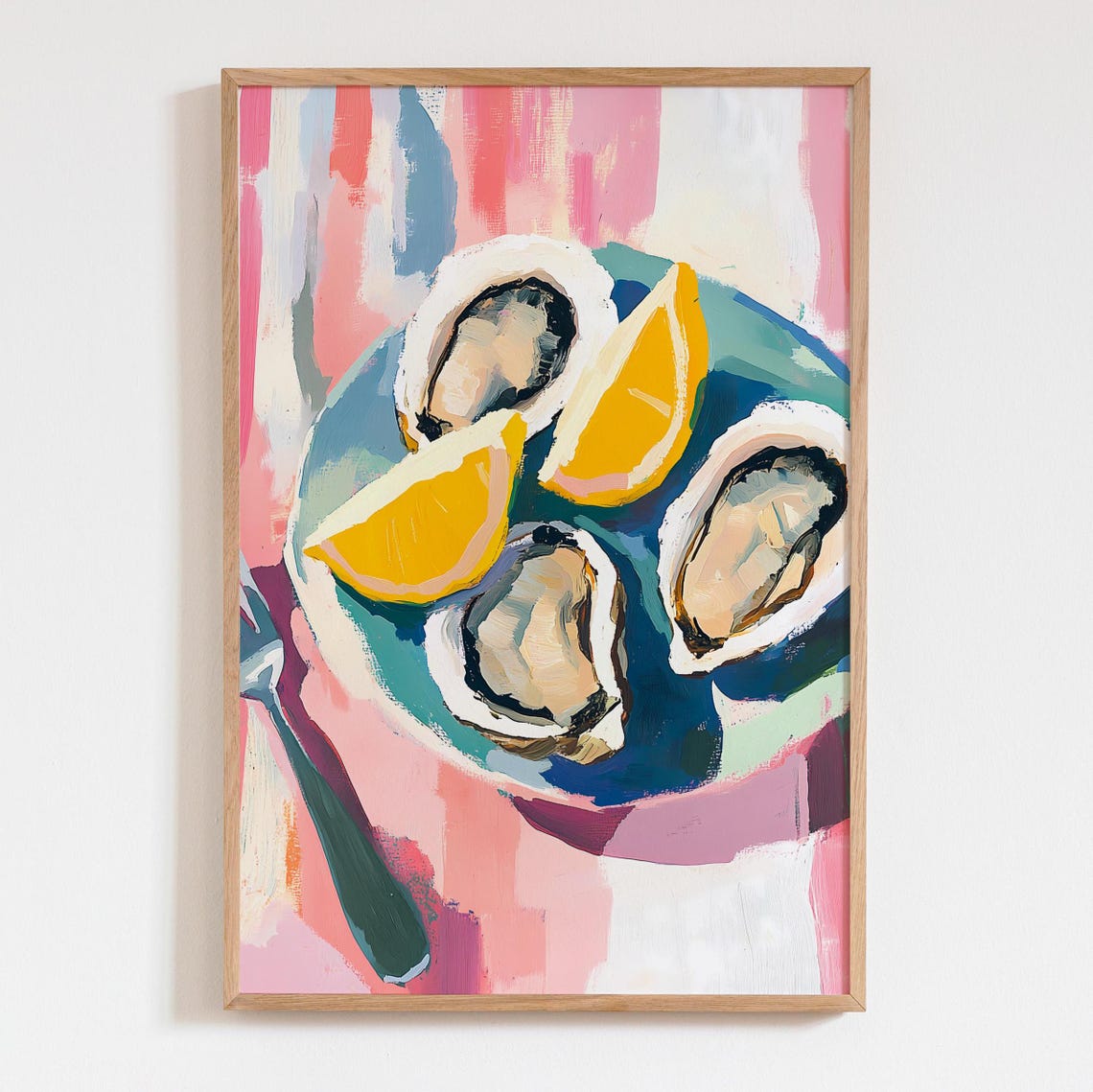 Oysters With Lemon Plate Colorful Food Still Life Art Poster