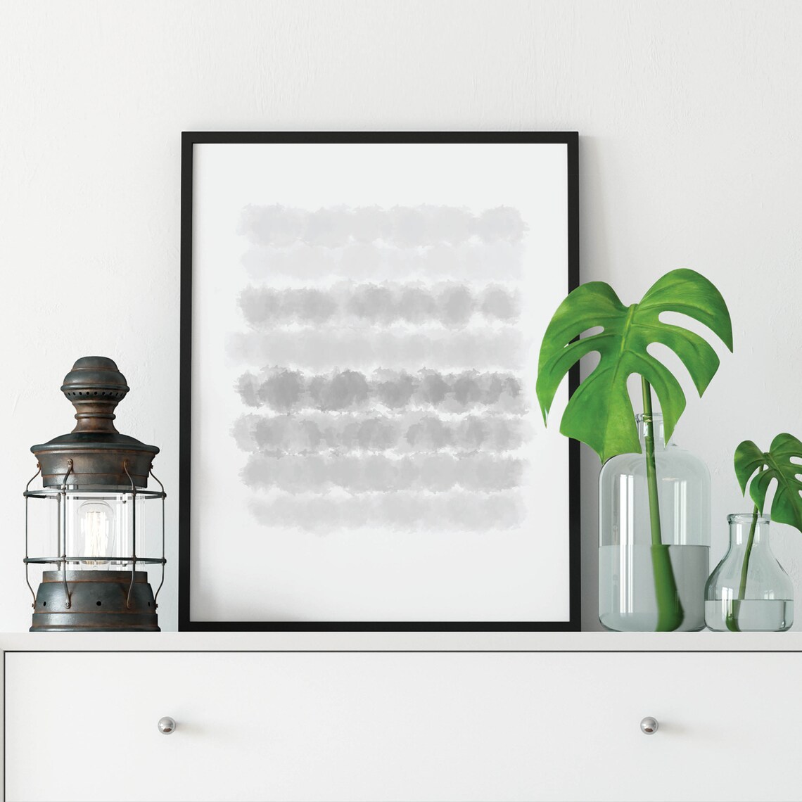 Gray Watercolor Brush Stroke Abstract Modern Minimalist Wall Art