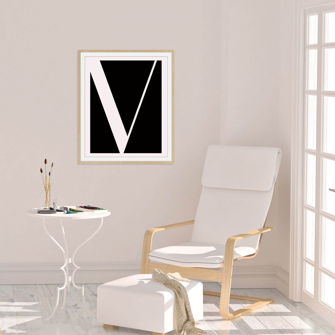 Modern Monogram Initial Letter Black White Gallery Wall Art Set - Image 2