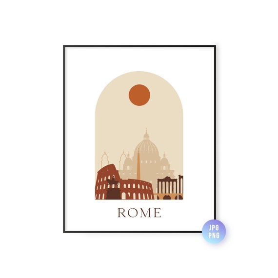 Rome Skyline Print Archway Boho Sun Wall Art Italy Poster Instant Bohemian Natural Colors Jpgpng