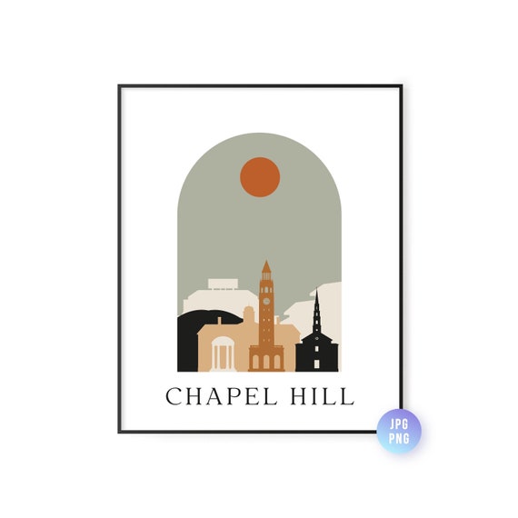 Chapel Hill Skyline Bohemian Print Nc Boho Sun City Arc Mid Century Modern Decor Home Instant Downloadjpgpng