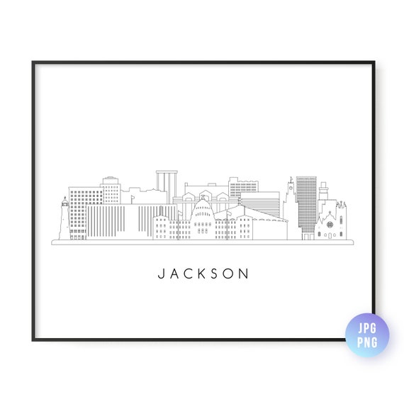 Jackson Skyline Print Ms City Line Art Instant Wall Jpg Png
