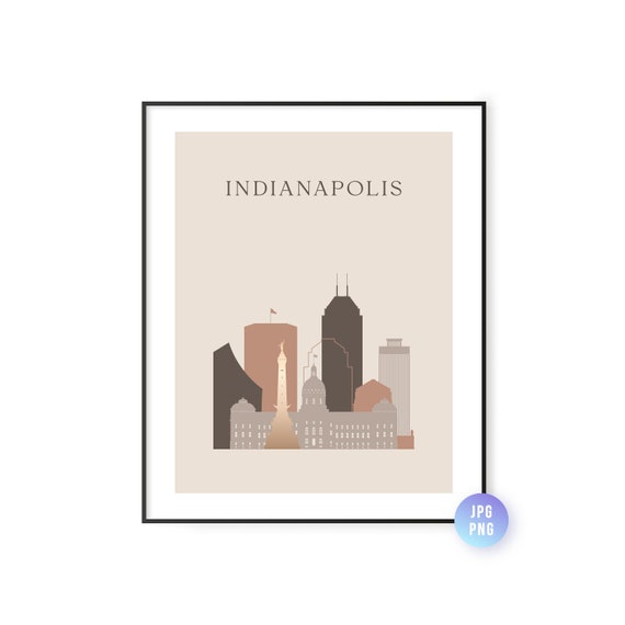 Indianapolis Skyline Print Boho Style In Art Travel Artwork Modern City Jpg Png