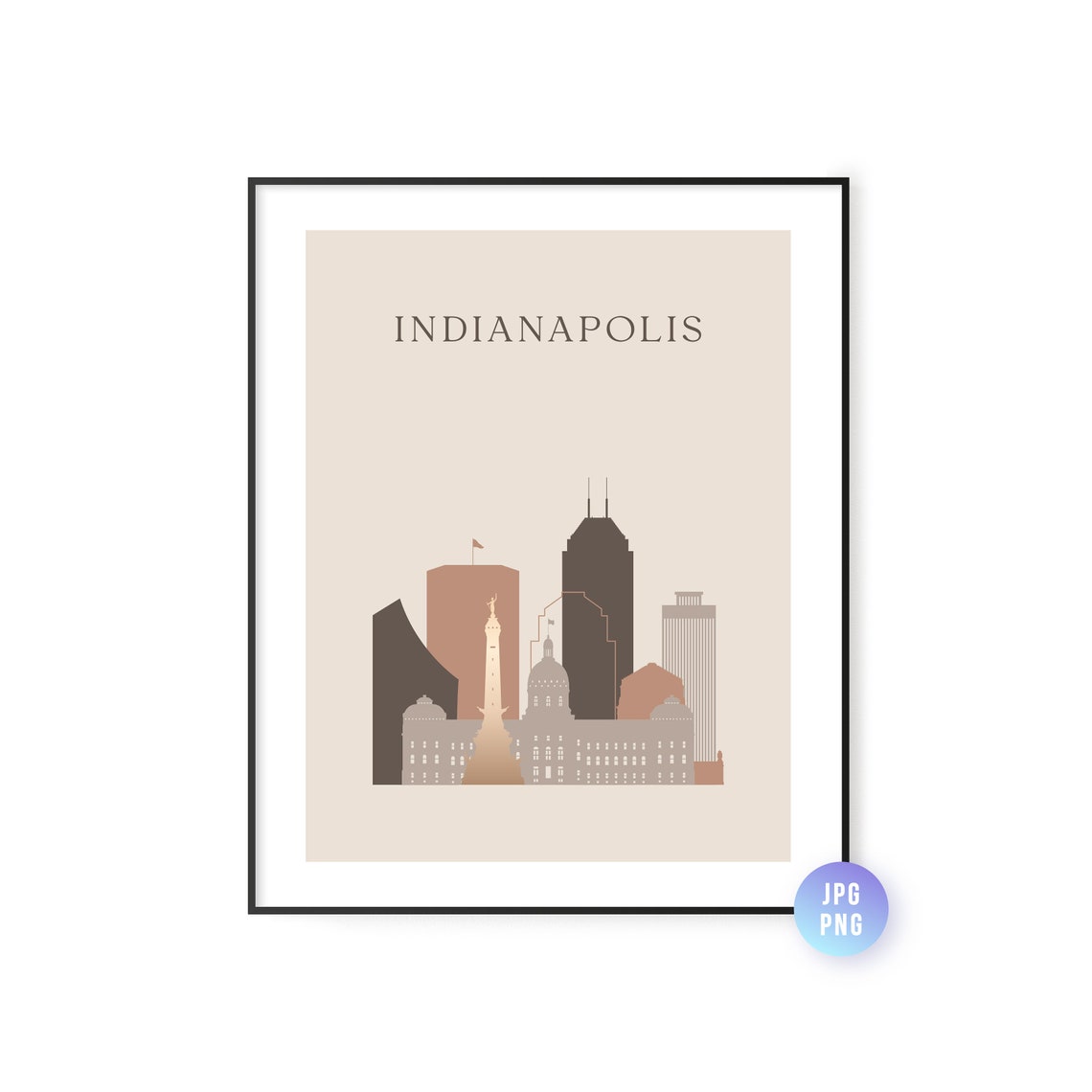 Indianapolis Minimal Skyline Beige Neutral City Art Travel Poster
