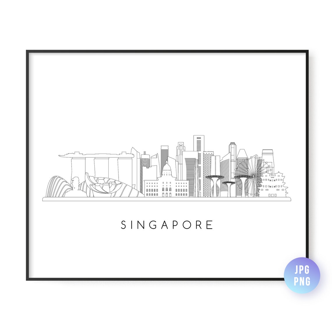 Singapore Skyline Minimalist Line Art Marina Bay Modern City Print