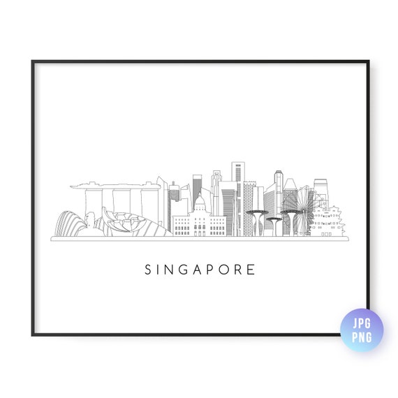 Singapore Skyline Print City Line Art Instant Wall Jpg Png
