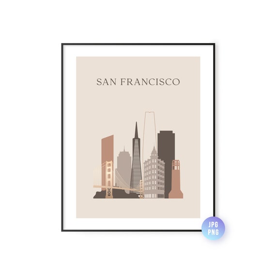 San Francisco Skyline Print Boho Style City Art Travel Artwork Modern Jpg Png