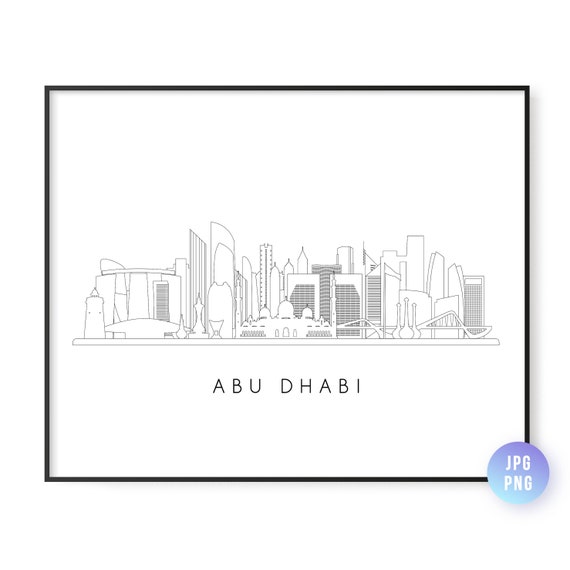 Abu Dhabi Skyline Print City Line Art Instant Wall Jpg Png