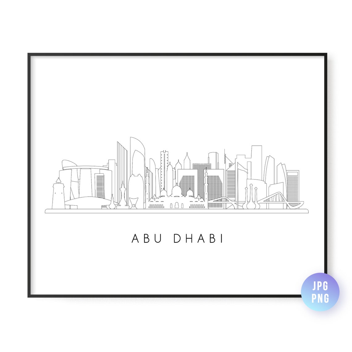 Abu Dhabi UAE Skyline Minimalist Line Art City Wall Decor Poster