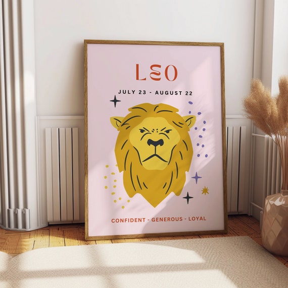 Leo Print Zodiac Poster Print Trendy Wall Art Star Sign Print Pink Preppy Wall Decor Art Leo Gift