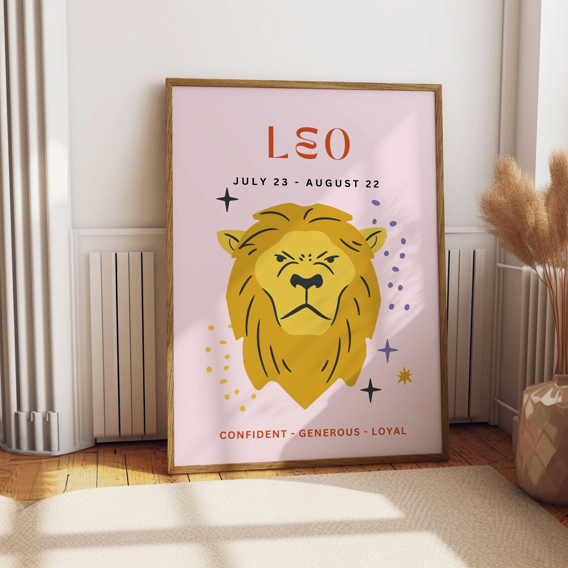 Leo Zodiac Lion Pink Horoscope Personality Birthday Gift Art Poster