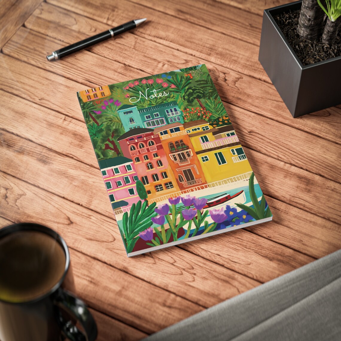 Notes Notebook Coastal Village Cover Colorful Journal Art Print - Image 2