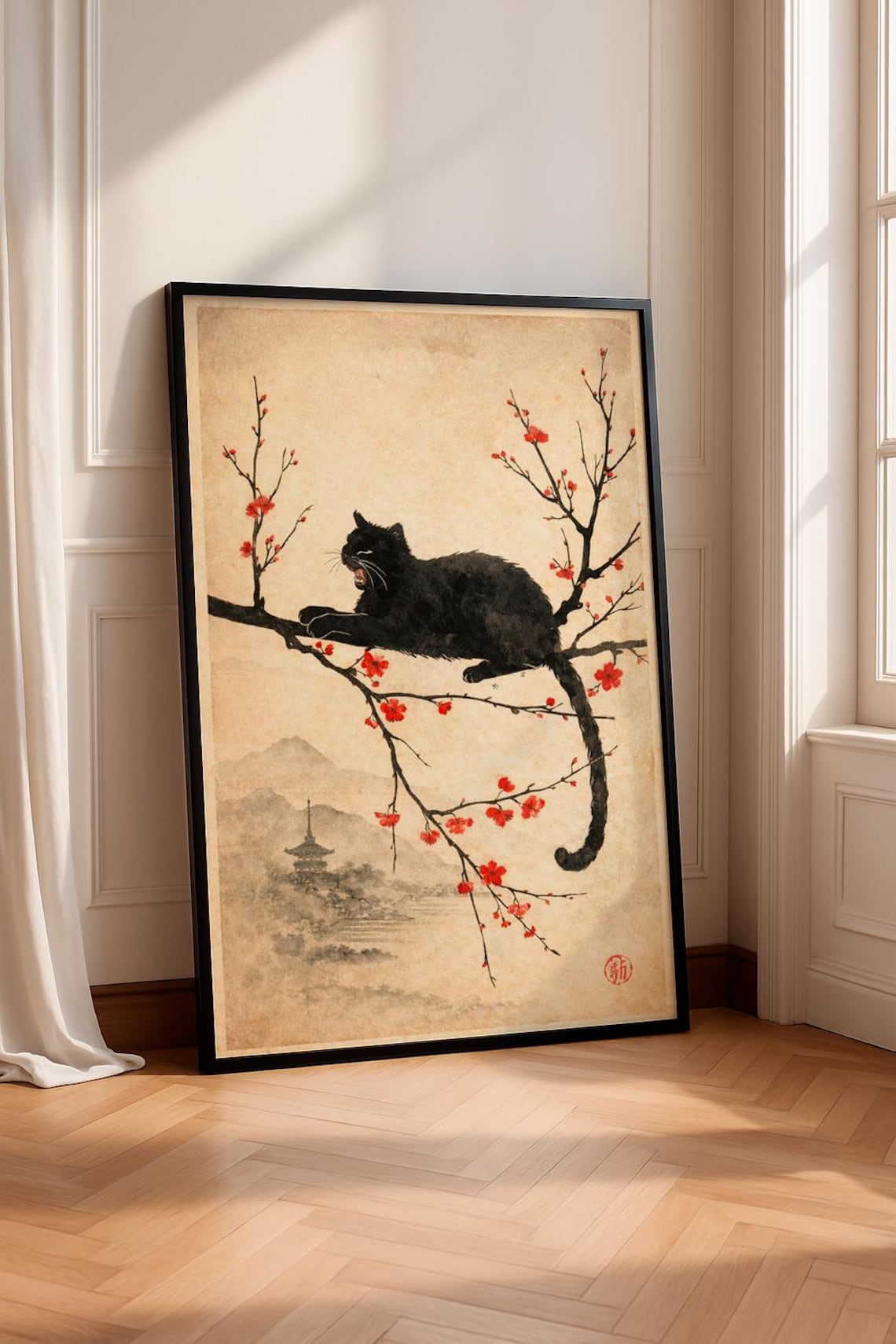 Vintage Japanese Cat Poster Print, Ukiyoe Style