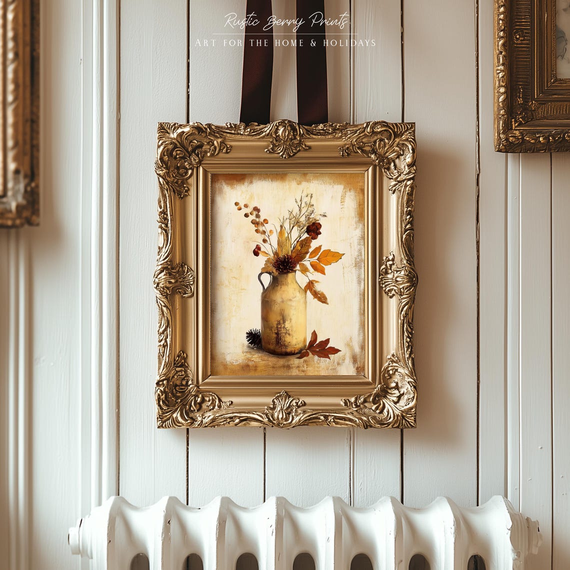 Rustic Golden Autumn Flowers Jug Still Life Fall Painting Wall Art