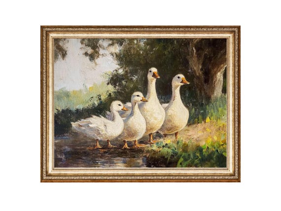 Farmhouse Ducks In Pond Rustic Country Wall Art Oil Painting Cottage Core Art Best Gifts Vintage Painting Art Prints