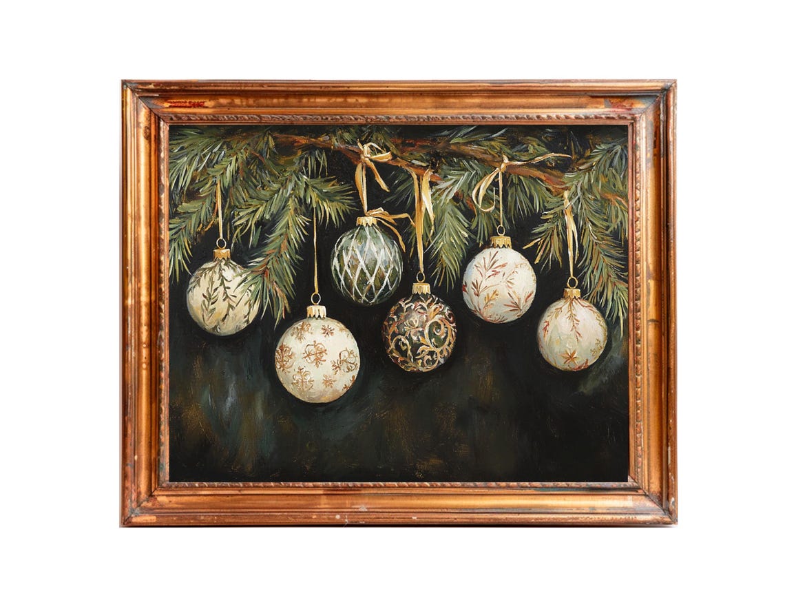 Christmas Ornaments Vintage Holiday Poster Print - Image 3
