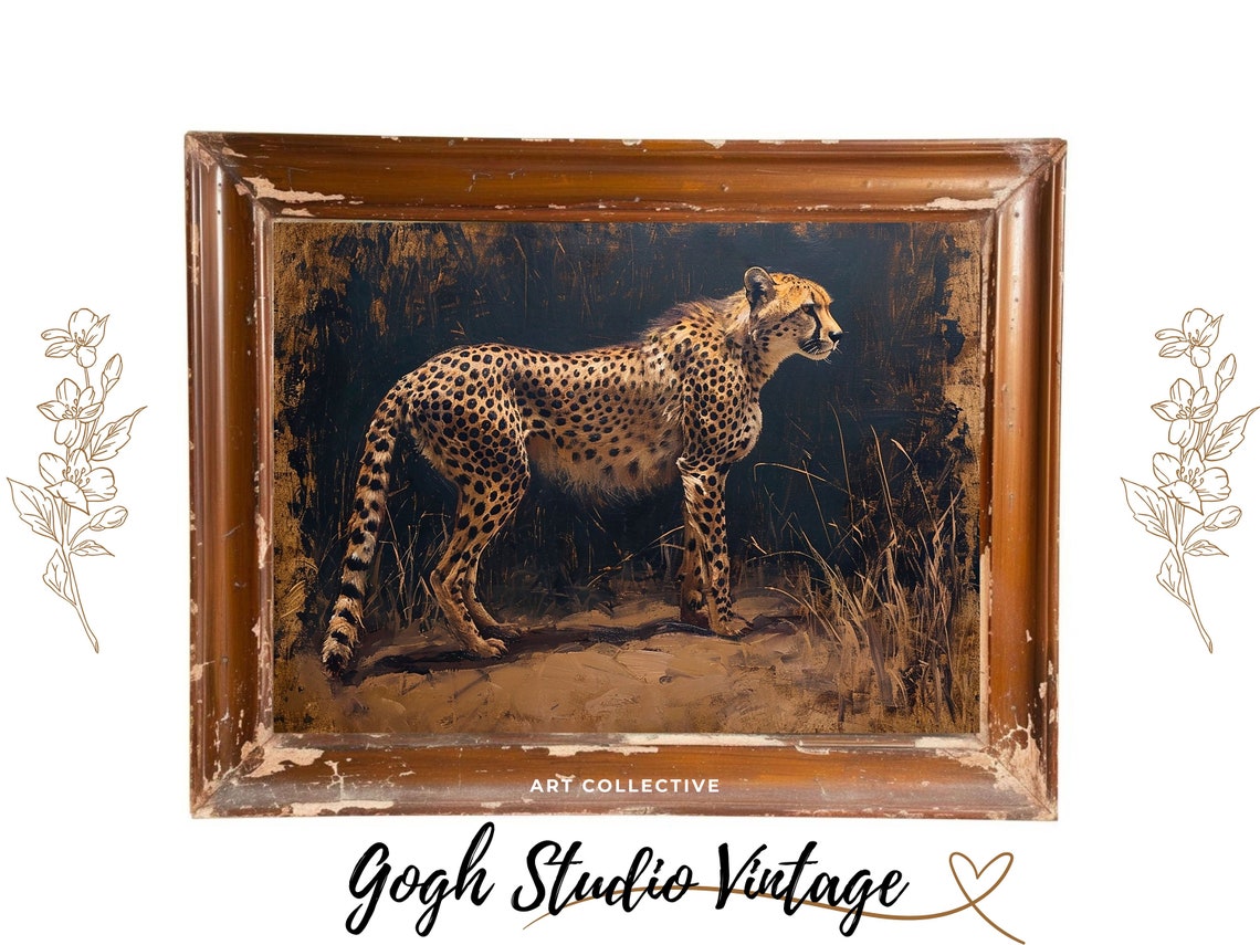 Cheetah Vintage Oil Painting Art Print - Image 3